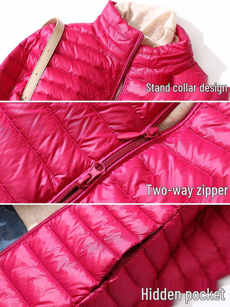 Women's Mid-Length Lightweight Down Jacket - New Fall/Winter Slim Fit with Stand Collar & Long Sleeves, Plus Size, White Duck Down.