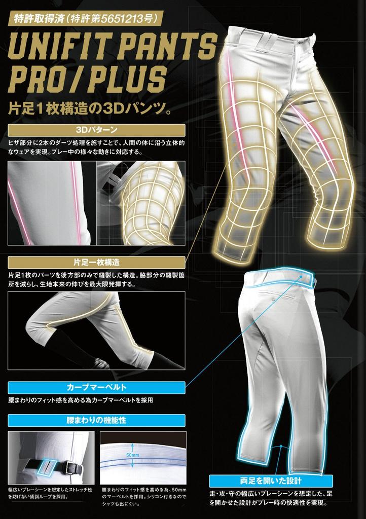 DESCENTE Baseball Uniform Regular Fit Unifit Pants Sizes S and White Pants, Plus, M, (DB1119P)