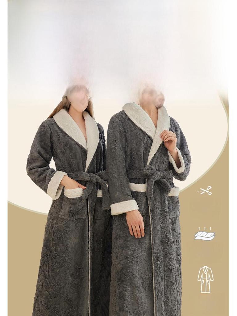 2022 Autumn/Winter Luxury Double-layer Flannel Nightgown - Men's Long Large Size & Women's Jacquard Bathrobe Set