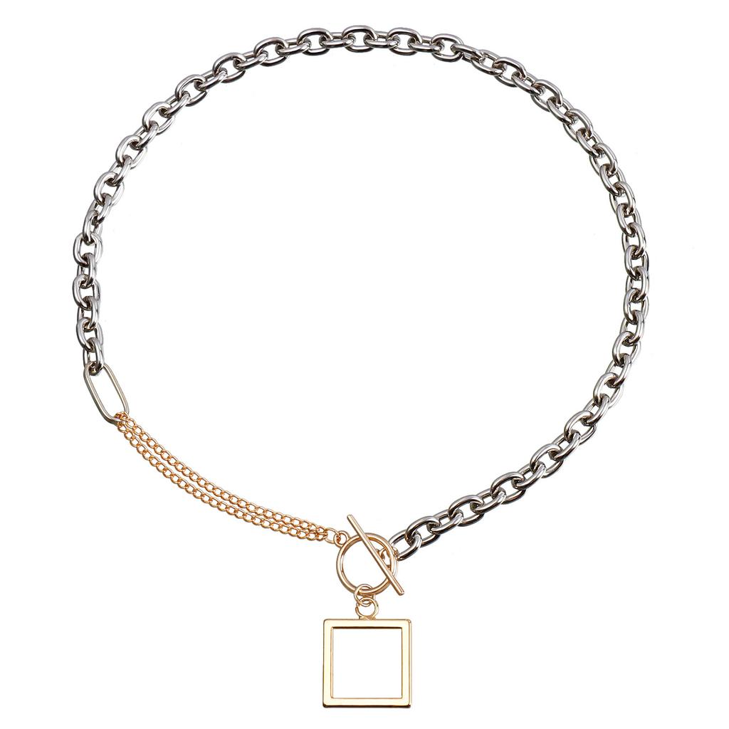 Hip Hop Geometric Splicing Aluminum Chain Hollow Square Pendant Necklace Hipster Metal Necklace
