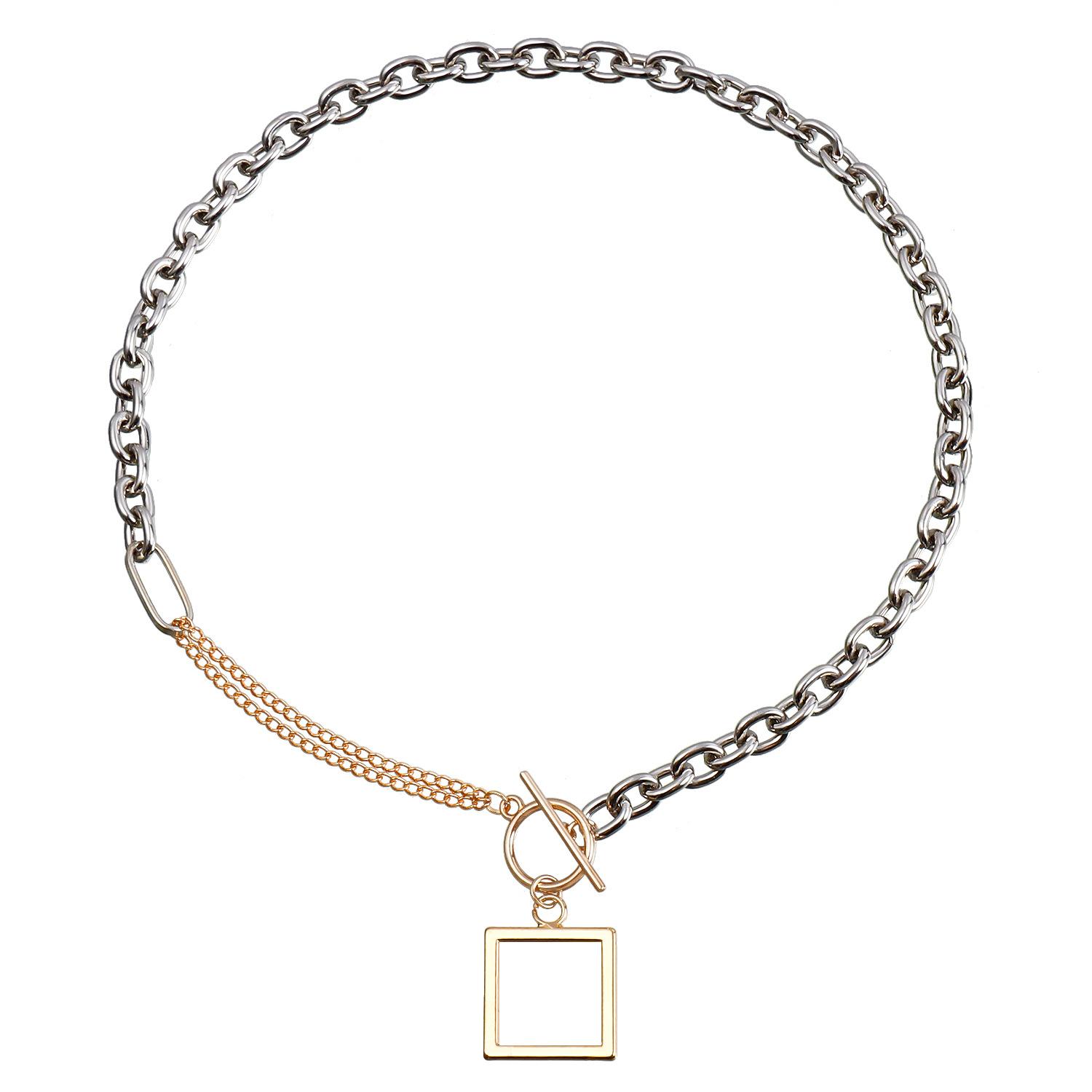 

Hip Hop Geometric Splicing Aluminum Chain Hollow Square Pendant Necklace Hipster Metal Necklace
