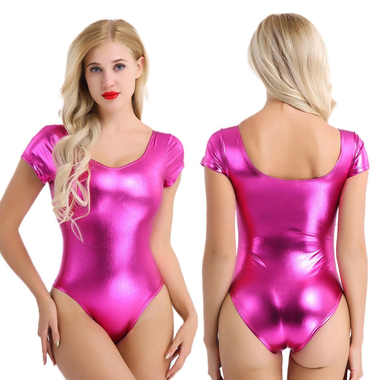 

Женский трико для балета и танцев, топ, эластичное боди для гимнастики, комбинезон, блестящая танцевальная одежда, купальник, купальник XL ярко-розовый