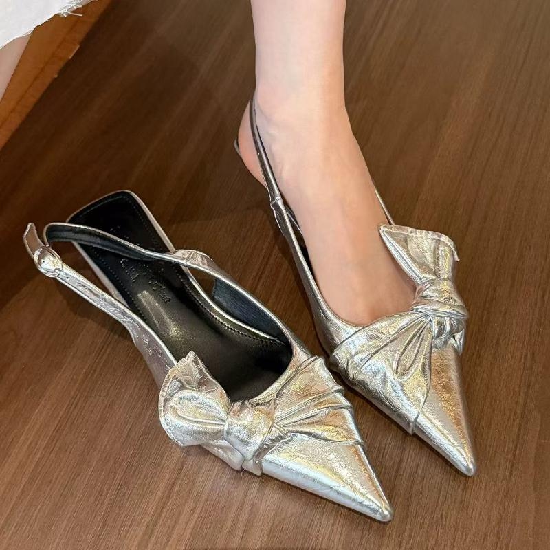 Fashion Women's Shoes Summer Street Style Butterfly-knot Pumps Sexy Pointed Toe Stilettos Woman Shoes Elegant Slingbacks Sandalias Mujer