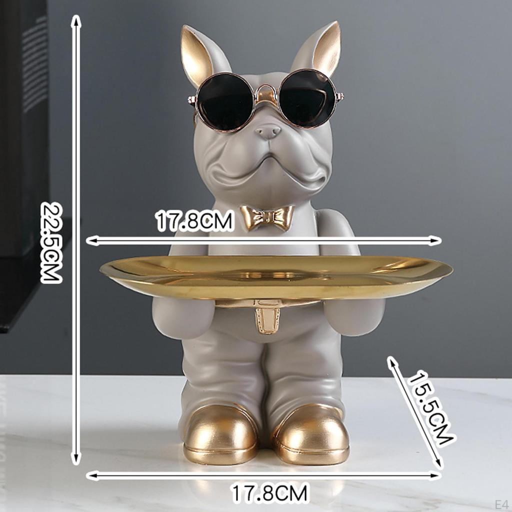 Dog Sculpture Figurine with Tray Desk Organizer Resin Statue for Living Room Table Decoration