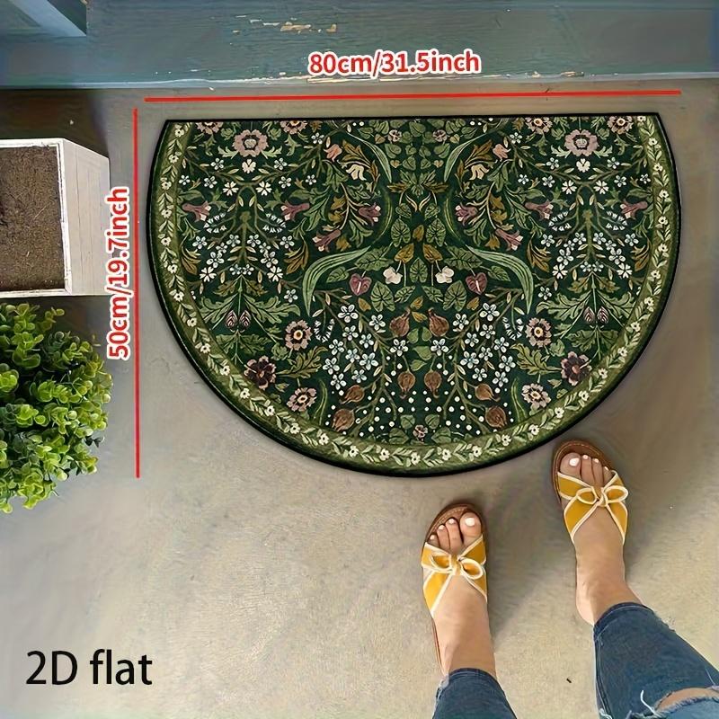 Elegant Vintage Floral Semi-Circular Carpet Soft Non-Slip Decorative Mat 2D Print Botanical Rug for Front Door Porch Balcony Decor