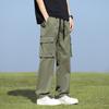 Mens Loose Straight Fit Cargo Pants Lightweight Workwear Trousers With Drawstring Waist Multiple Pockets