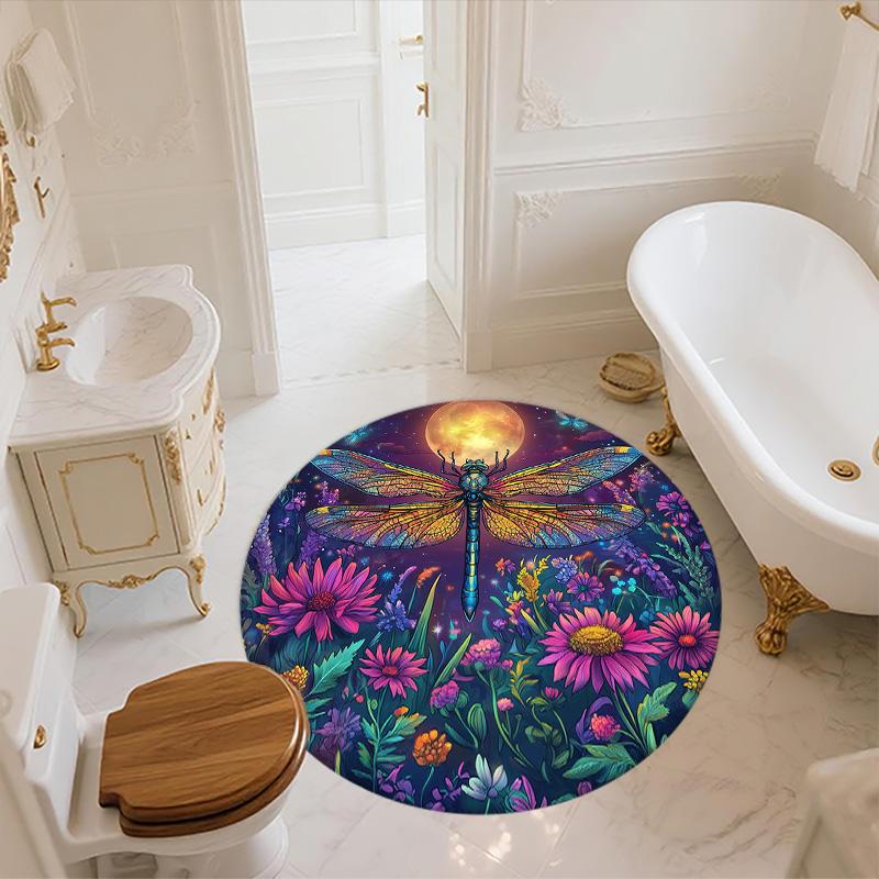 Moon Animals  Round Area Rug,Carpet Rug for Living Room Bedroom Sofa Playroom Decor,Non-slip Floor Mat