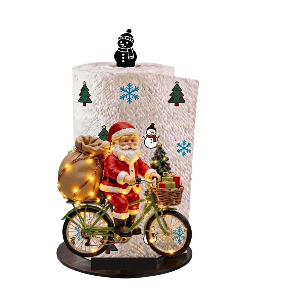 Wooden Base Santa Claus Towel Stand Acrylic Roll Paper Towel Holder Tissue Stand Dining Table