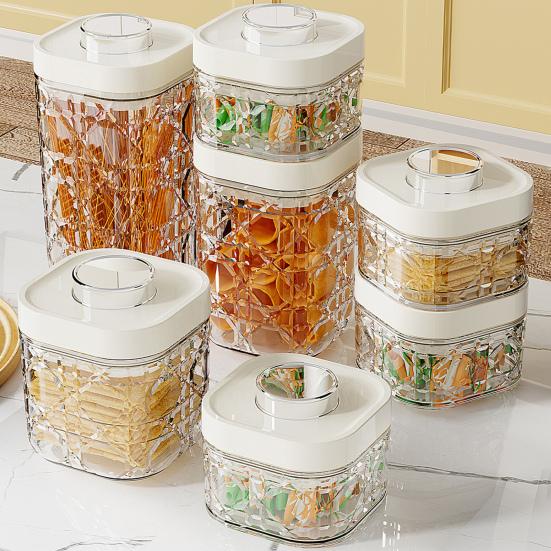 Vintage Airtight Storage Jar Clear Plastic Food Container with Pop Lid Stackable One Button Opening Kitchen Storage Organizer for Cereal Rice Flour