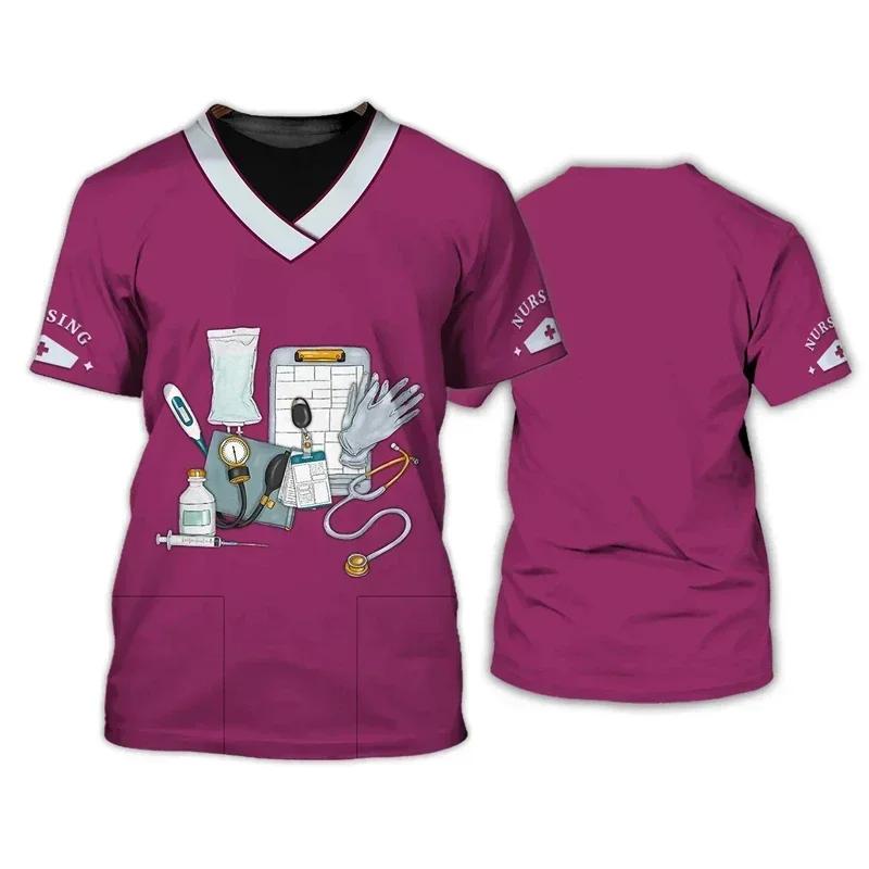 EMS Uniform Chlapecké tričko Doctor Shirt 2024 Nový 3D potisk svetr s krátkým rukávem Unisex módní trička Letní oversized sesterské topy