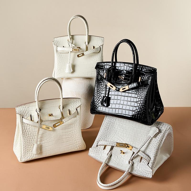 Borsa in pelle di vacchetta di primo strato con motivo coccodrillo bianco, borsa a tracolla di alta gamma, borsa a mano da donna grande in pelle per pendolari