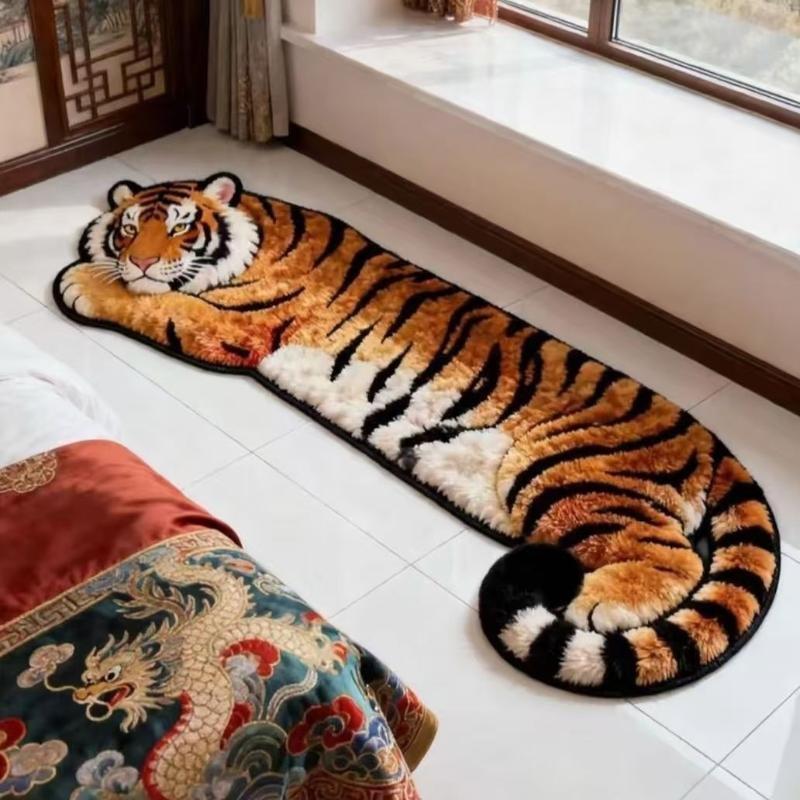 Soft Fluffy Tiger Shaped Area Rug Thick Plush Non Slip Backing Perfect For Bedroom Living Room Home Furnishings