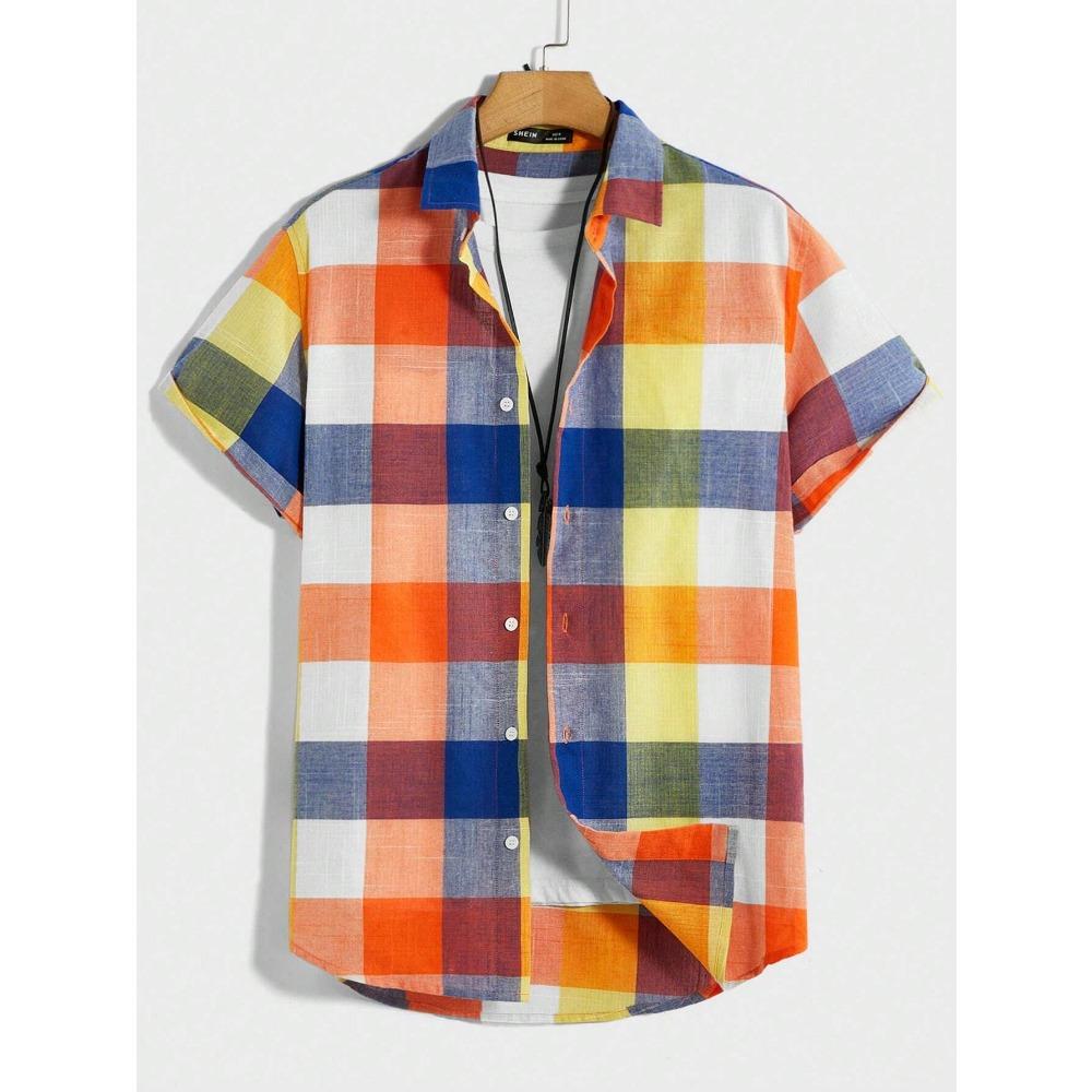 

Мужская и женская рубашка повседневного дизайна с короткими рукавами, модный принт на пуговицах, интересный блочный принт 4XL