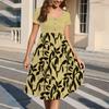 Fashion Women Summer Vintage Floral Dress Elegant Short Sleeve Midi Dress