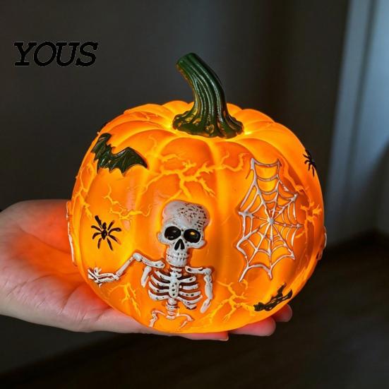 Festive Party Atmosphere Lights Halloween Light Up Pumpkin Decor, Resin LED Glowing Lantern Figurine, Spooky Led Skull Night Tabletop for Indoor