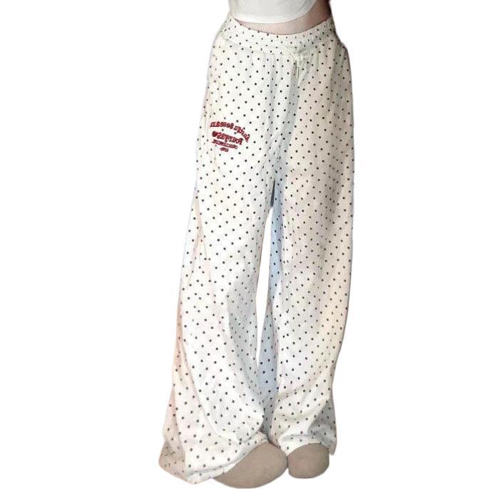 Women's High-Waist Polka Dot Wide-Leg Embroidery Pants - Casual Spring/Summer Straight-Leg, Loose-Fit, Slimming Style.