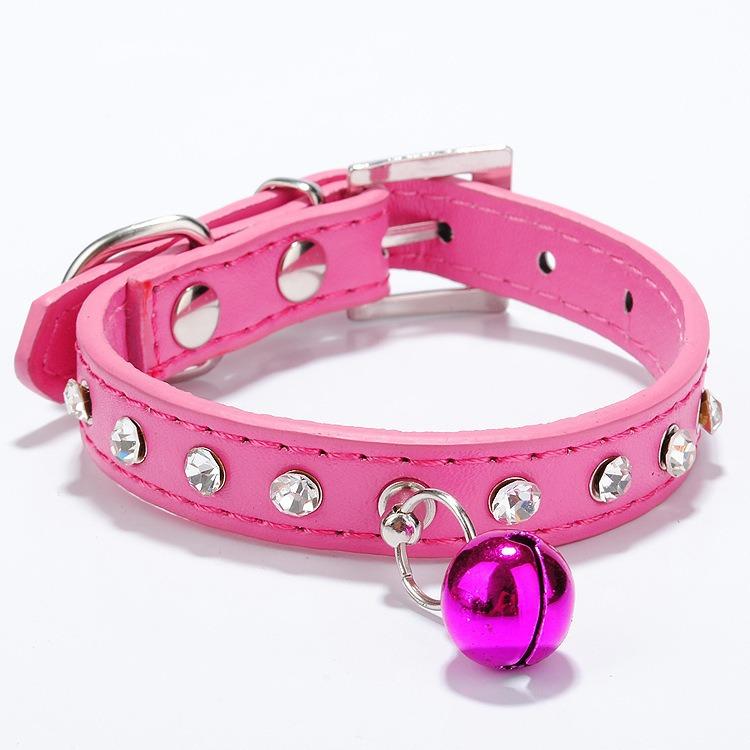 Pet collar Single row diamond bell PU leather Suitable for small and medium-sized dogs and cats Neck collar Pet collar