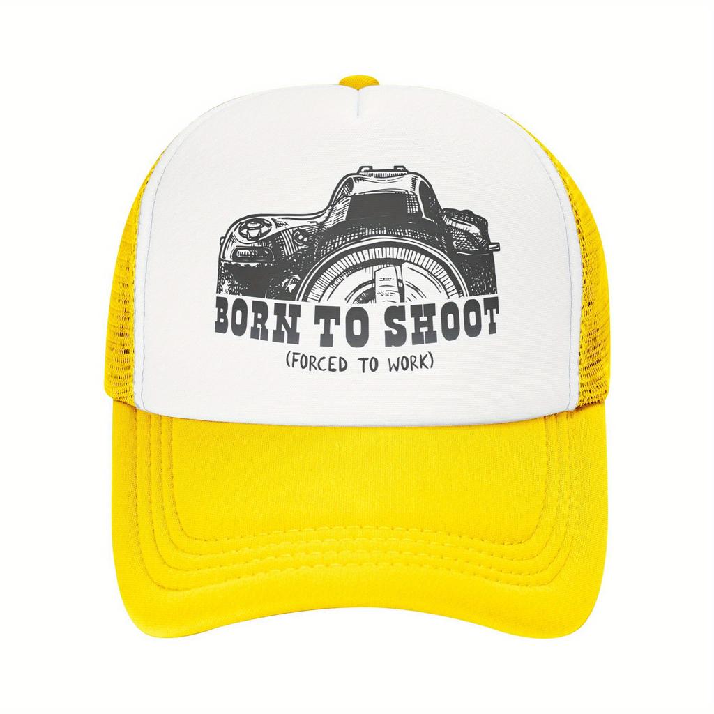 Born To Shoot Photographer Graphic Trucker Hat Breathable Mesh Baseball Cap Casual Adjustable Adult