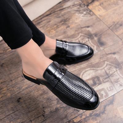 FashionHalf Shoes for Men Leather Mules Casual Shoes Men Fashion 2024 Men Slipper Mules Backless Loafers Black Flat Heel Party Slippers