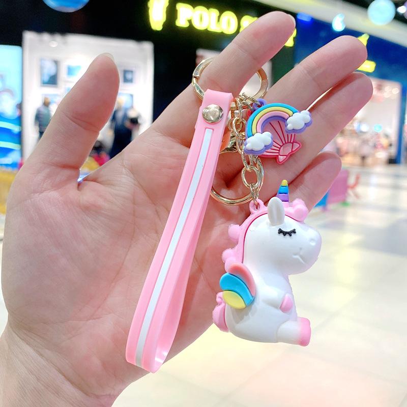 Cartoon Cute Rainbow Horse Keychain Car Key Pendant Unicorn Doll Student Backpack Chain Small Gift large