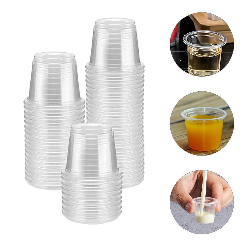 200 Pcs Tasting Cup Plastic Cups Pudding Reusable Glass Mug with Lid Disposable Coffee Hard for Container Small