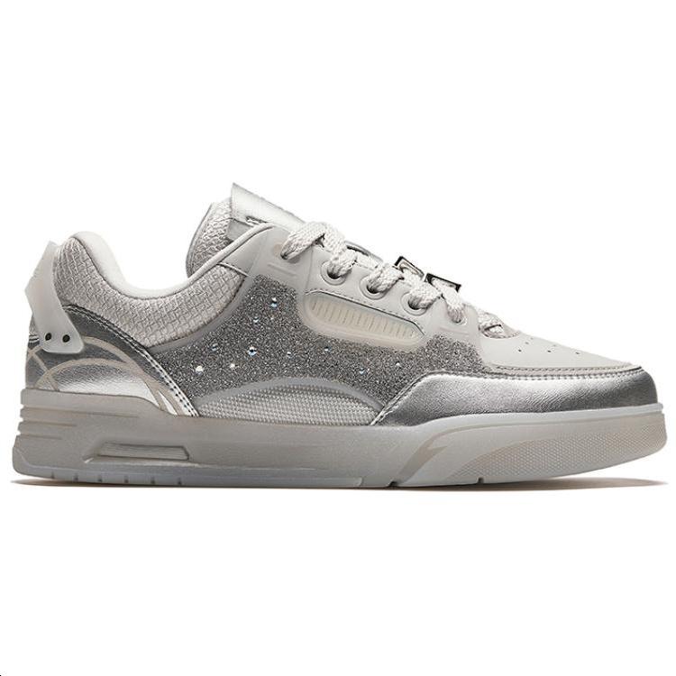 Anta AOJIE Sparkling Slip Resistant Height Increasing Low top Skateboard Shoes Women's Gray Silver 122438040X-1