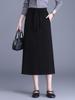 Slimming Draped Black Midi Skirt - Spring/Summer 2026 Collection, Elastic Waist, Casual Fit