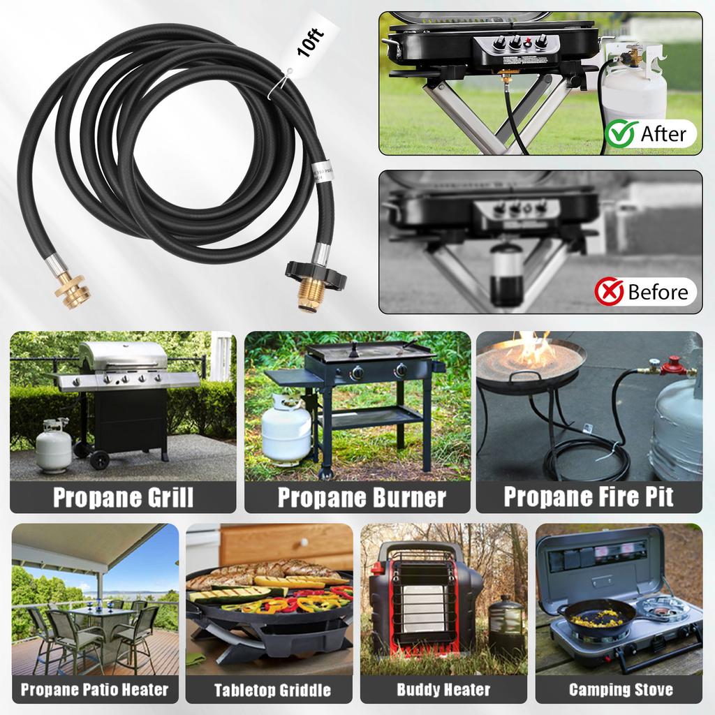 10FT Propanadapter Slang 1lb till 20lb Adapter Konverterar Gasslang Läckagesäker Propanvärmare Adapter för Utomhus Weber Q, Coleman G