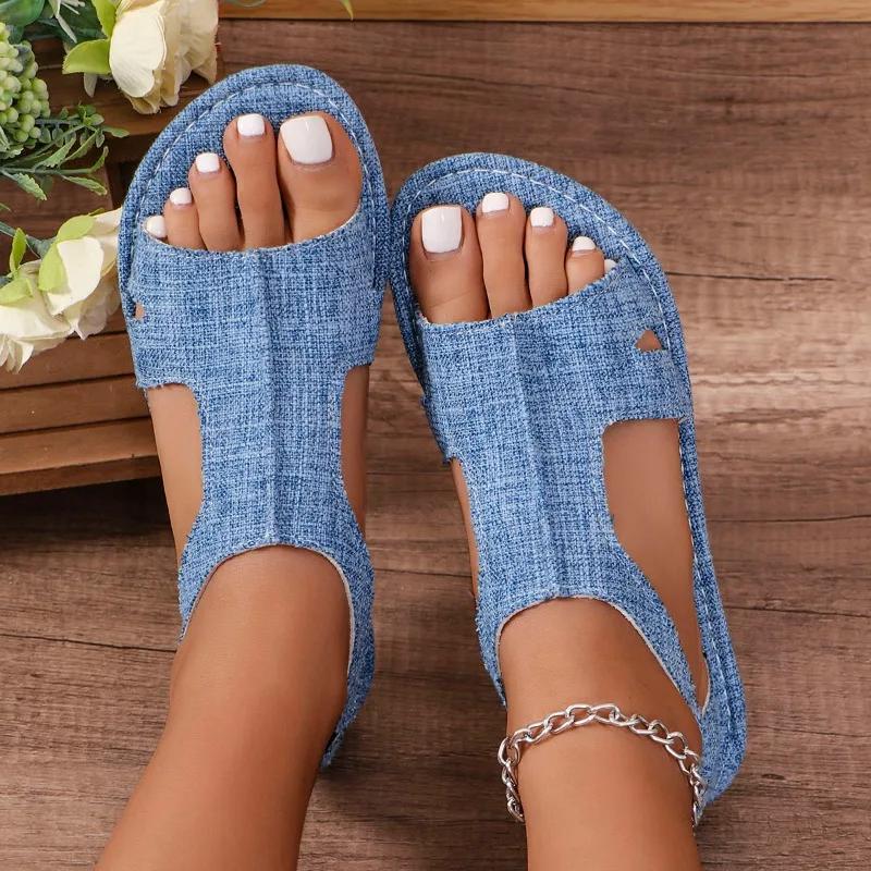 Fashion Shoes for Women 2024 Hot Sale Open Toe Women's Sandals Summer Denim Solid Outdoor Casual Beach Large Size Comfortable Sandals