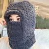 Polyester Warm Wrap Head Hat Solid Color Compact Cap Scarf Ski Windproof Cap  Women