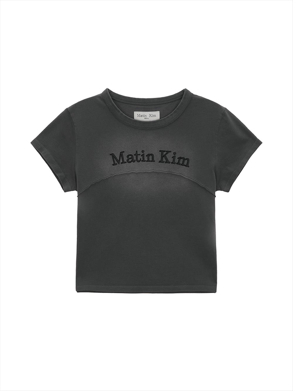 [Matinkim] Pigment Cut Out Logo Crop Top in Charcoal S