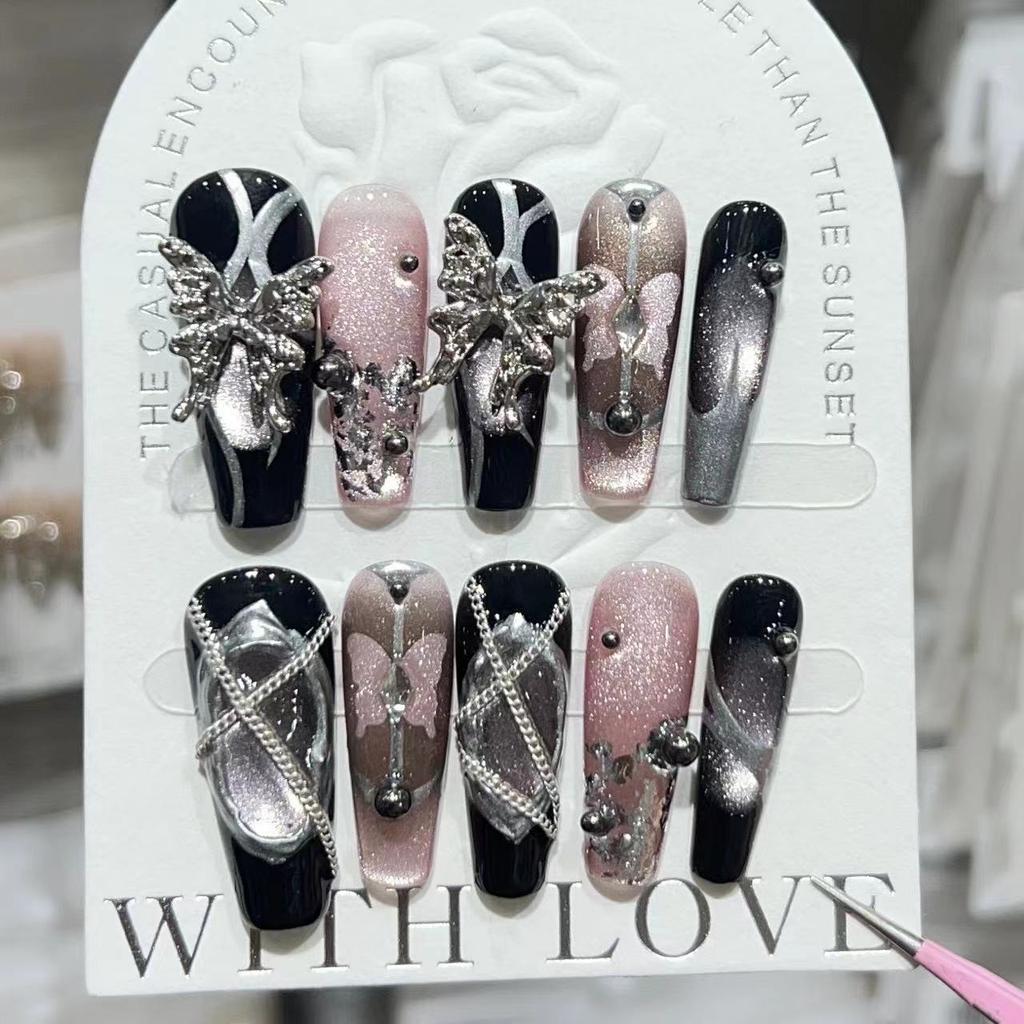 Senior Ingenieur trägt Nagel Glühbirne Cat Eye Rouge Pat Kleber Schmetterlingskette Maniküre Abnehmbarer Falschnagel Patch