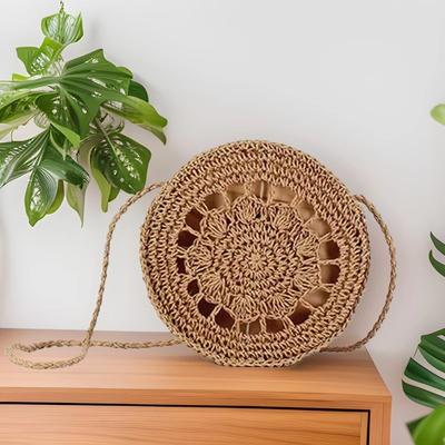 Fashion New Shoulder Hollow Straw Bag Women's Round Messenger Bag Handwoven Bag Small Bag Travel Beach Bag