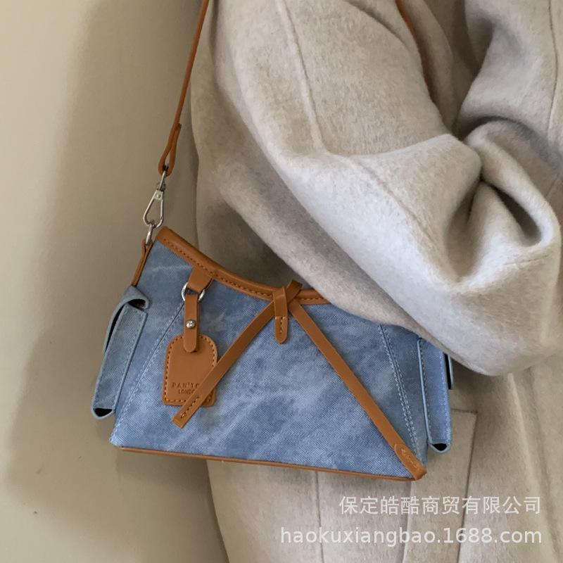 Contrasting Color Hand Bag Women's 2025 New High-end Retro Shoulder Bag To Work Commuter Messenger Bag Bucket Bag