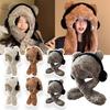 High Quality Women Bear Ear Winter Hat with Integrated Scarf Windproof Neck Protection Soft Ear Muffs Fleece Lined Hood