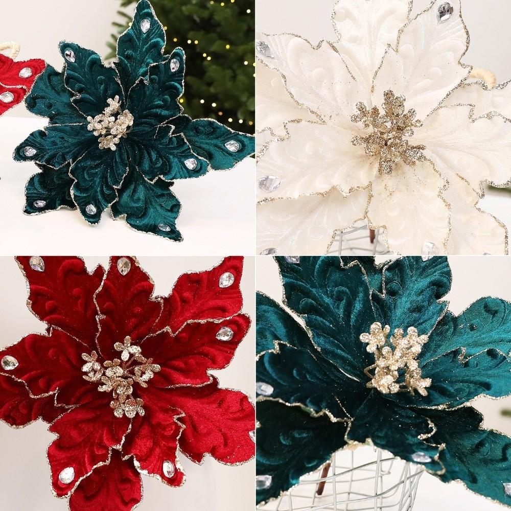 DIY Decoration Fake Flower 22cm Xmas Tree Decorations New Glitter Poinsettia  Christmas Gift