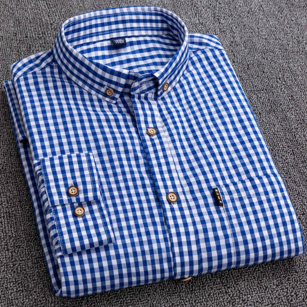 Small Plaid Shirt Men Thin Long Sleeved Spring Autumn Casual Wear Young Middle Aged People