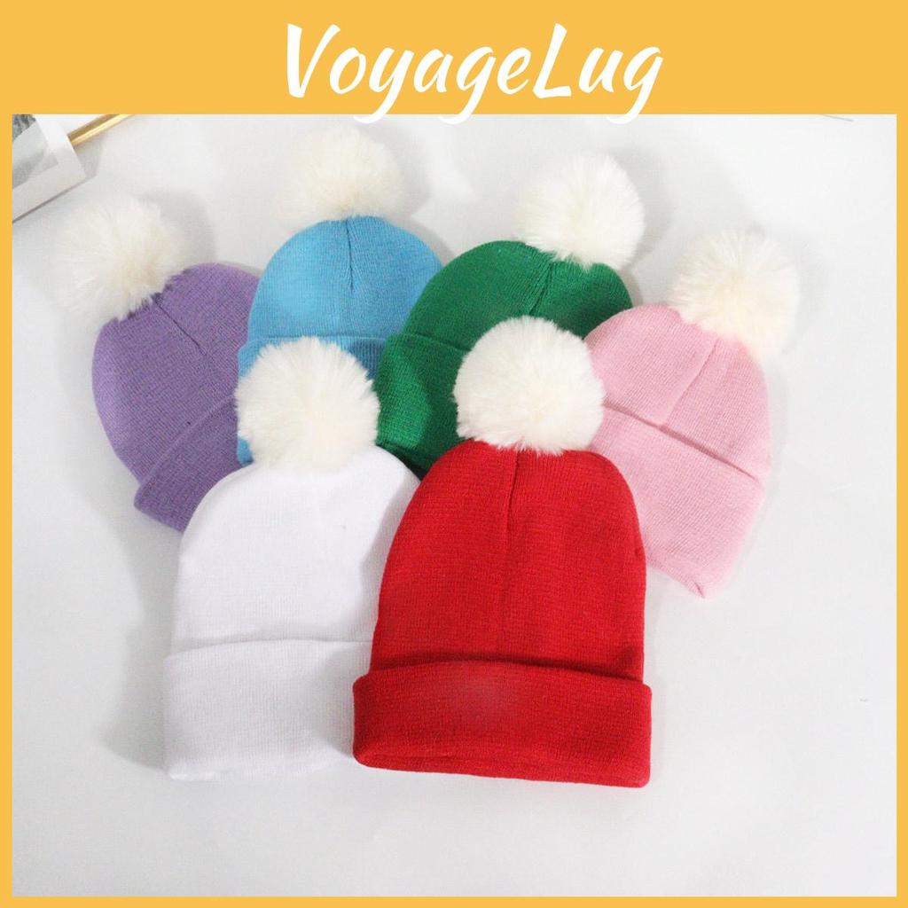 Color Plush Solid Ball Knitted Cap Breathable For Fall Season Fashion Gift
