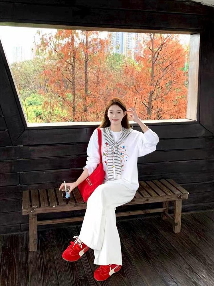 Women's Plus-Size Pure Cotton Long-Sleeve White T-Shirt - Trendy American Brand, High-Quality, Loose Fit, 2025 Autumn Collection