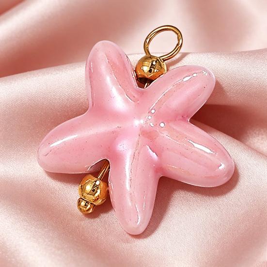 Handmade Ceramic Necklace Pendant, Star Fish Flower Charms with Golden Plated Findings, Ocean Theme Charms for DIY Earring Bracelet Jewelry Making