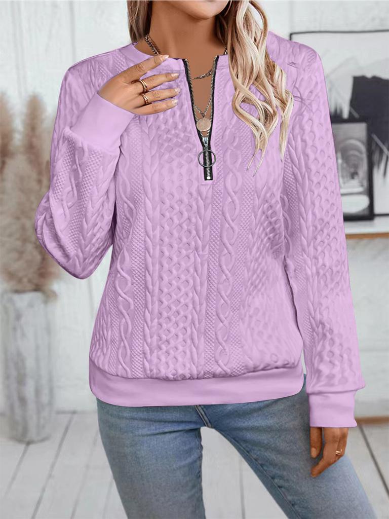 Ladies, Casual, Collar Zipper, Long Sleeved Hoodie, Women's Clothing, T-shirt
