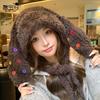 Winter outdoor thermal hat children plush cartoon cute rabbit ears cold protection ear protection knitted pullover hat tide