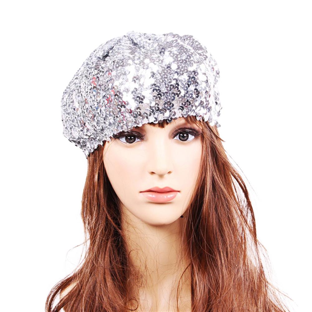 Women Fashion Shimmer Sequin Cap Chic Unique Beret Stage Performance Cap
