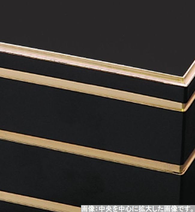 Outdoor Lunch Box Made in 3 Arakura Black with Gold x x J-kitchens (Bento Box) Japan, Tiers, 7.5" Style, Heavy-Duty, Rim, 22.3cm 22.3cm 21.0cm