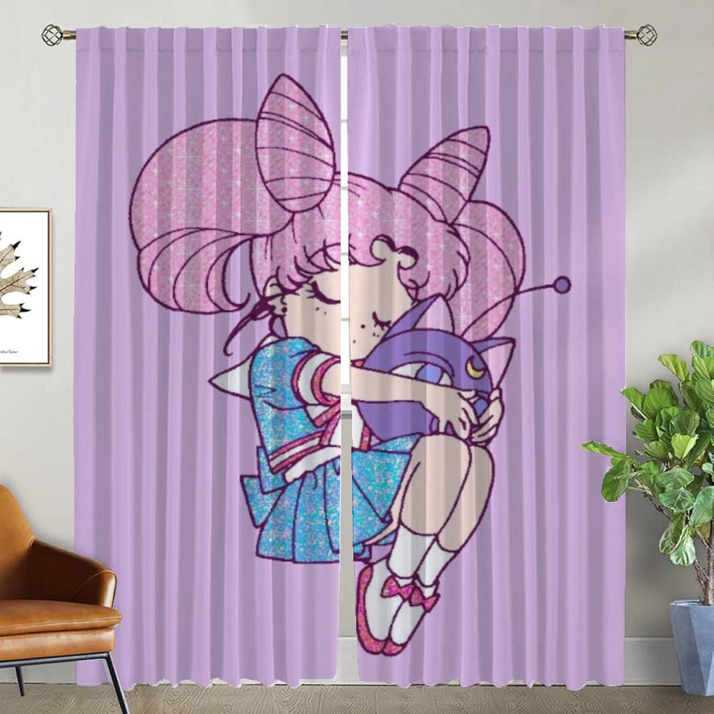 Chibiusa Home Interior Curtains for Living Room Curtain Partition Curtains 2 Pieces Tulle for Bedroom Shades Kitchen Blackout