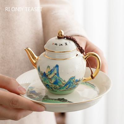 Chinesische Exquisite Keramik Teekanne Kanne Lager Handgefertigte Porzellan Teekanne Schönheit Tee-Infuser Kessel Tragbares Haushalts-Teegeschirr