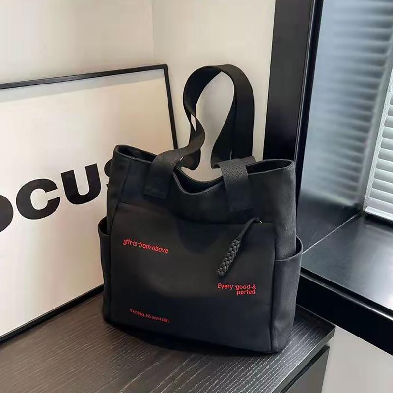 

Модная повседневная холщовая сумка с мультяшной буквой, универсальная сумка-тоут, сумка для бенто чёрный