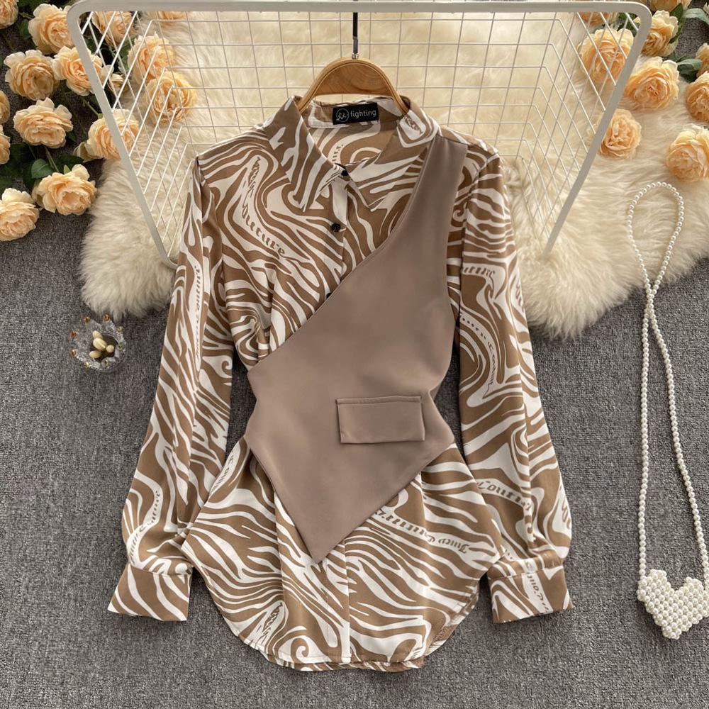 

European Spring Korean-Style Striped Patchwork Long Sleeve Slimming Two-Piece Top Large чорний