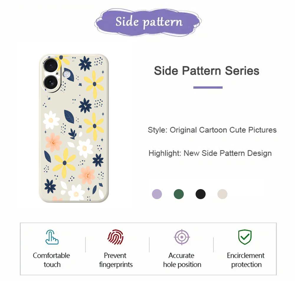 For iPhone 17 Case Colorful Floral Blue Leaves Pattern Printing Straight Edge TPU Phone Back Cover