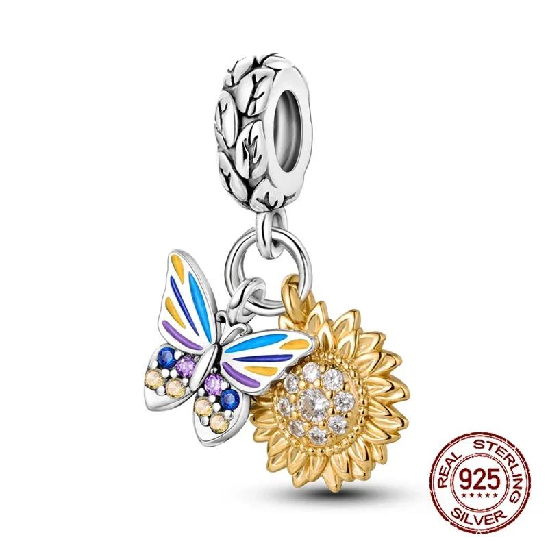 S925 Silver Butterfly Sparkling Flower Iris Tulip Lavender Sunflower Beads Fit Original  Bracelet DIY Bead Women Jewelry